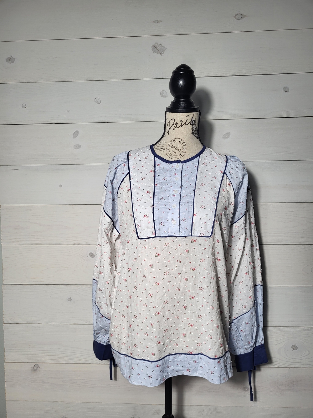 The Shirt by Rochelle Behrens Top Cotton Dainty Floral Panel Blouse Cottagecore.